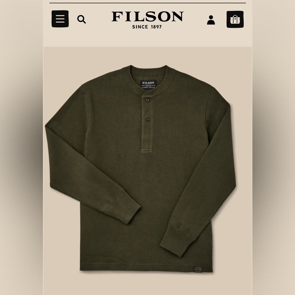 Filson Waffle Knit Henley XL in Dark Olive